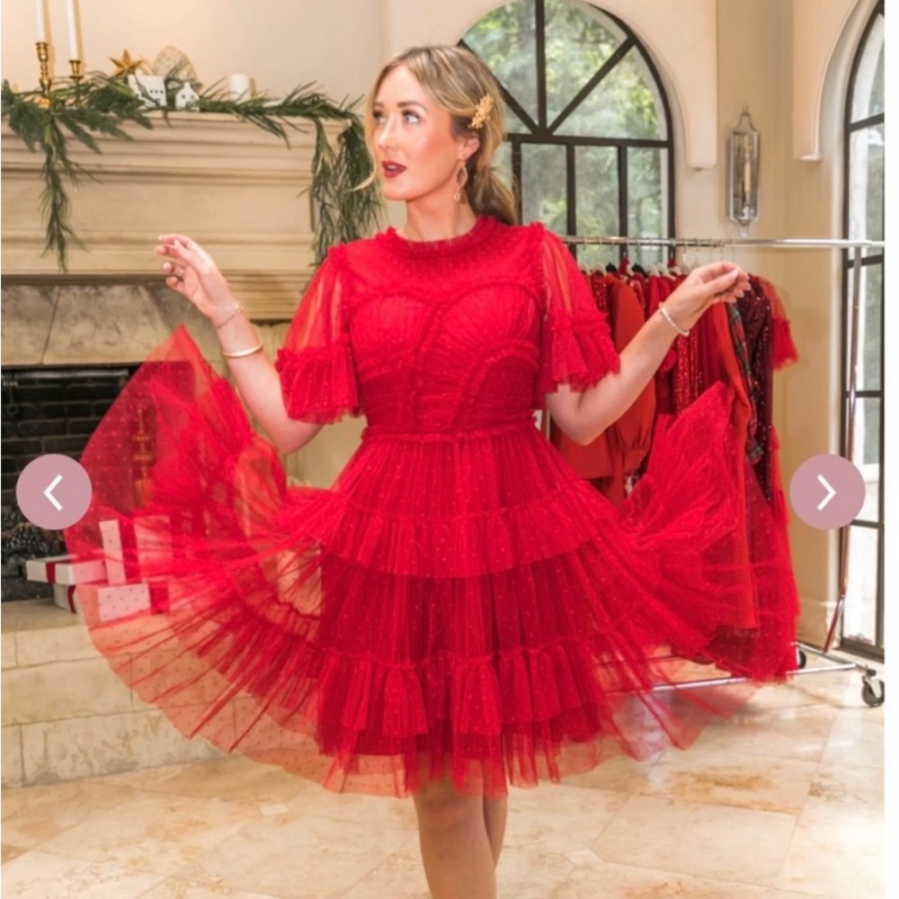 Ivy City Co Red Tiered Tulle Mini Dress